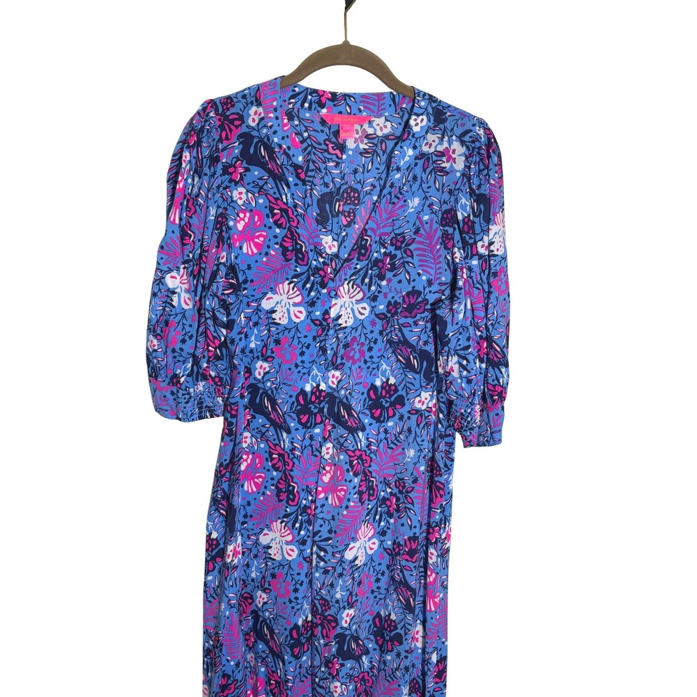 Lilly Pulitzer Andrei Maxi Dress Boca Blue Birds Eye View sz 4 - Picture 6 of 8
